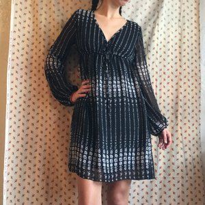 VINTAGE Black Floral Long sleeve Babydoll Dress